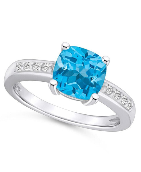 Blue Topaz and Diamond Ring (2-3/4 ct.t.w and 1/8 ct.t.w) 14K White Gold