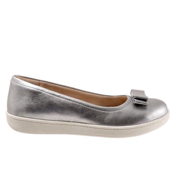 Trotters Avery T2202-044 Womens Silver Narrow Leather Ballet Flats Shoes