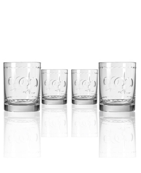 Fleur De Lis Double Old Fashioned 14Oz - Set Of 4 Glasses