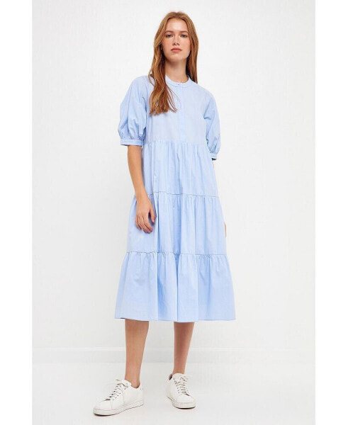 Women's Short Puff Sleeve Midi Dress