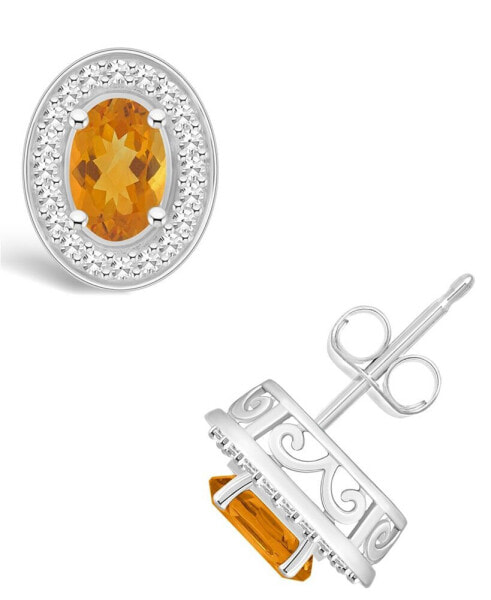 Citrine (9/10 ct. t.w.) and Diamond (1/5 ct. t.w.) Halo Studs in Sterling Silver