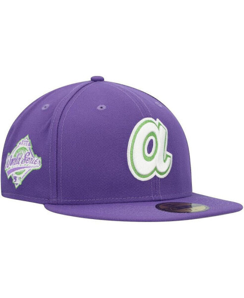 Головной убор для мужчин New Era Atlanta Braves с лаймовым прямоугольным патчем 59FIFTY Purple