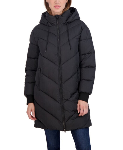 Women's Junior's 3/4 Puffer Jacket with Hood