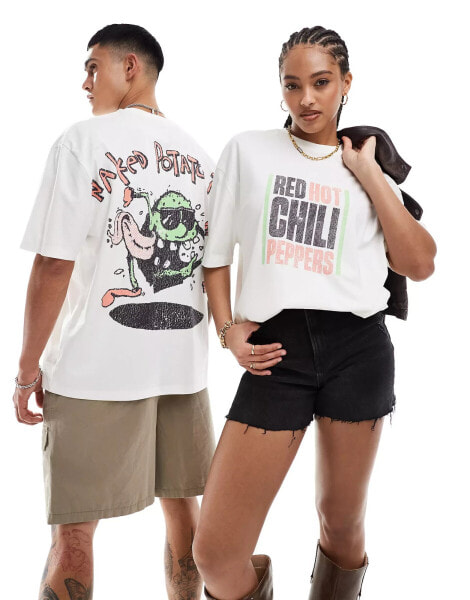 ASOS DESIGN unisex oversized license band tee in off white with Red Hot Chilli Peppers graphics