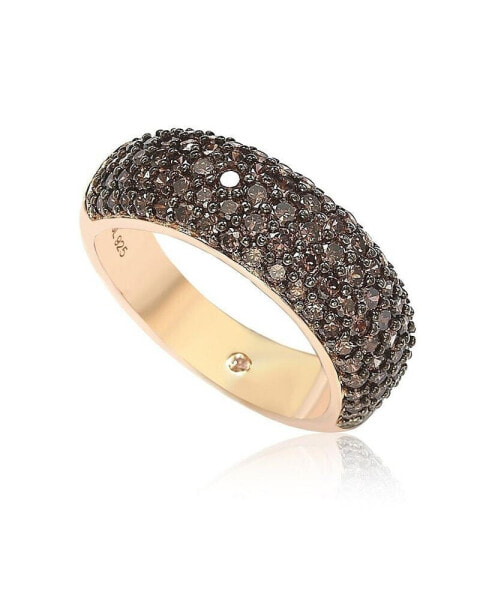 Suzy Levian Sterling Silver Cubic Zirconia Pave Thick Brown Band Ring