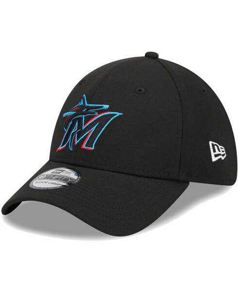 Men's Black Miami Marlins Logo 39THIRTY Flex Hat