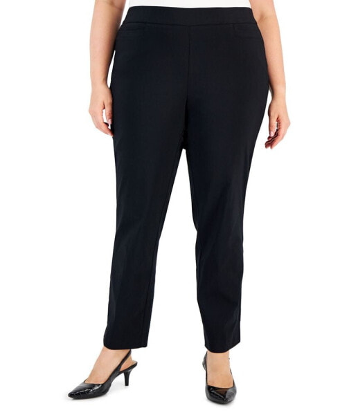 Plus Size High Rise Pull-On Straight Leg Pants, Created for Macy's