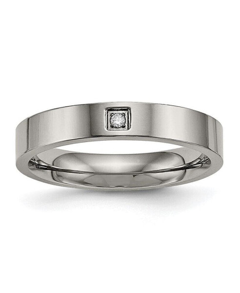 Titanium CZ Flat Comfort Fit Wedding Band Ring