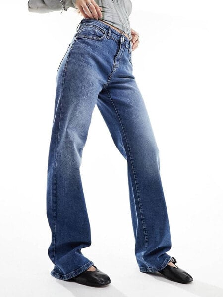 Noisy May Yolanda wide jeans in mid wash blue