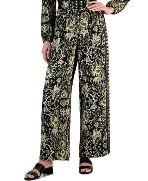 Women's Medallion Melody Wide Leg Satin Pants, Regular & Petite, Created for Macy's