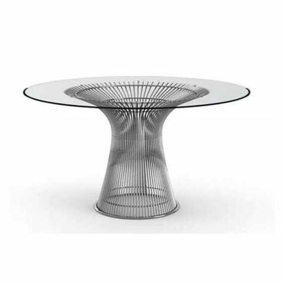 Dining Table DKD Home Decor Transparent Silver Steel Tempered Glass 130 x 130 x 75 cm
