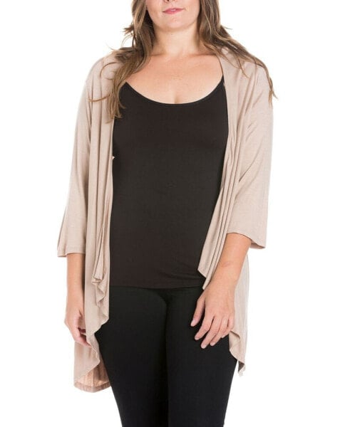 Plus Size Elbow Length Sleeve Open Cardigan