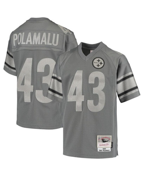 Футболка для малышей Mitchell&Ness Troy Polamalu Pittsburgh Steelers 2005 Чаркольная (металлическая реплика игрока)