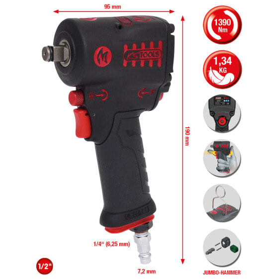 KS TOOLS 1/2 miniMONSTER 1.390Nm Hochl.Druckl.-Schlagschr