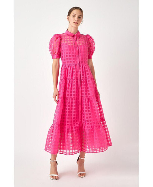 Women's Gridded Organza Tiered Maxi Dress