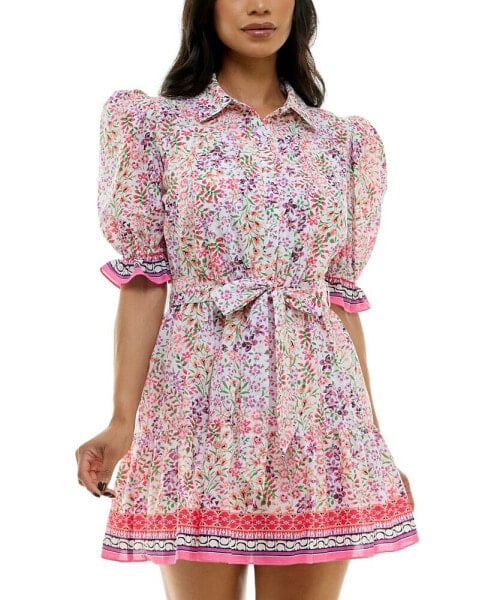 Juniors' Printed Collared Fit & Flare Shirtdress