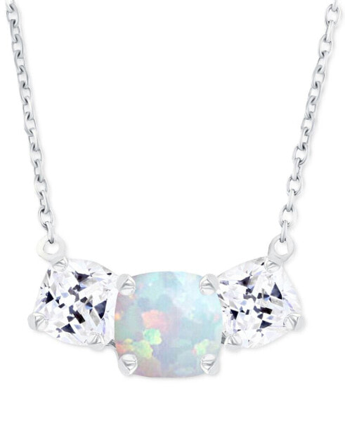 Lab-Grown Opal (1/4 ct. t.w.) & Lab-Grown White Sapphire (1 ct. t.w.) Triple Stone 18" Pendant Necklace