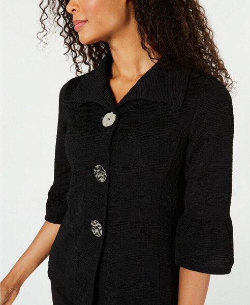 JM Collection Women's Petite Textured Three Button Jacket Deep Black PXL