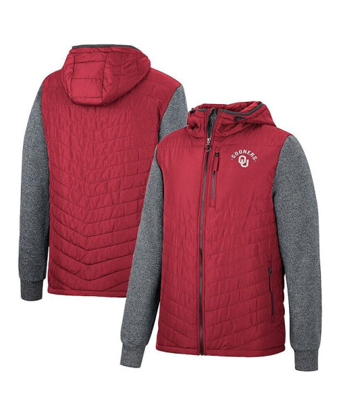 Men's Crimson, Charcoal Oklahoma Sooners Course Herringbone Full-Zip Hoodie