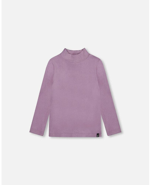 Big Girls Super Soft Brushed Mock Neck Top Lilac