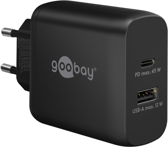 Goobay Dual USB-Schnellladegerät schwarz3A USB-C PD 45W USB-A max.12W
