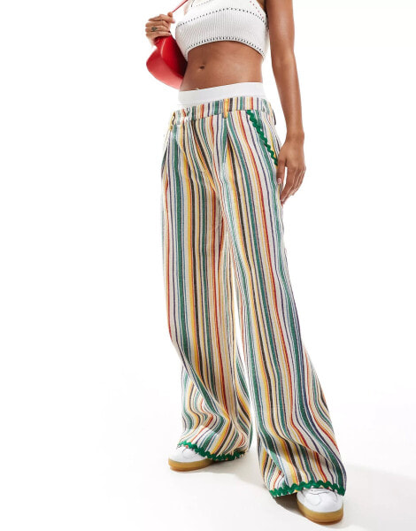 Labelrail x Olivia Grace Herring straight leg beachchair striped trousers in multi