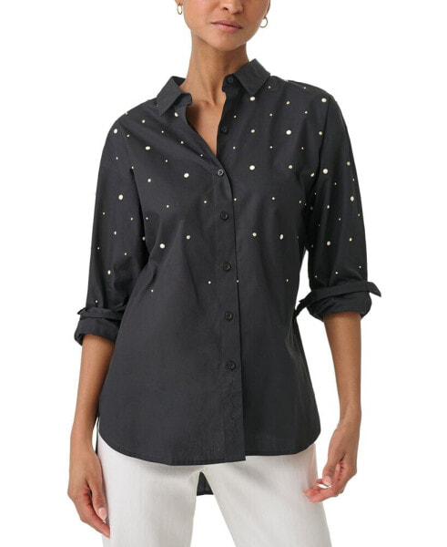 Women's Embellished Button-Down Poplin Blouse