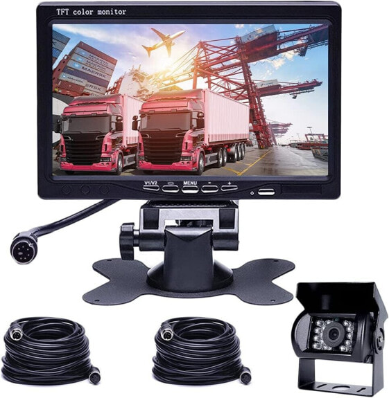 Hikity Car Ricking Camera with 7 Inch Monitor 2 Split Rear View Camera Cable Set, Camera Waterproof Night Vision Car Camera with for Motorhome, Car, Bus, Truck, School Bus, RV (12V-24V)
