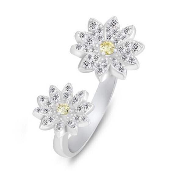 Sparkling open bicolor ring Flower RI124W