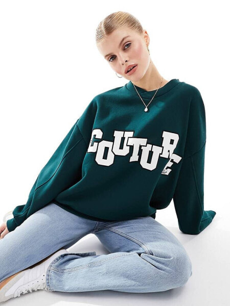 The Couture Club applique sweatshirt in dark green