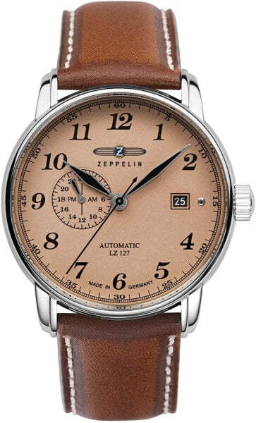 Zeppelin Men's Watch with Leather Strap Series LZ127 GRAF Automatic 24 Hours Date 8668
