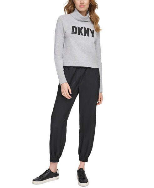 Dkny Jeans Women's Faux-Leather-Logo Turtleneck Sweater