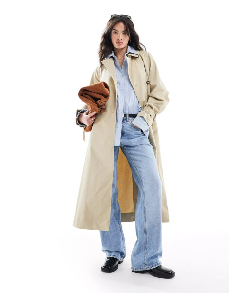 Mango double breasted trench coat in light beige