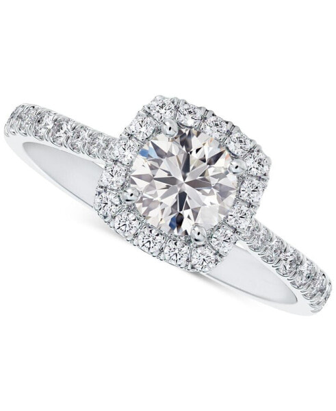 Diamond Halo Diamond Engagement Ring with Pavé Band (1-1/20 ct. t.w.) in 14k White Gold