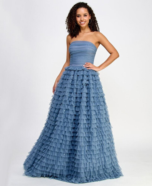 Juniors' Multi-Ruffle Sequined Ball Gown, Created for Macy's