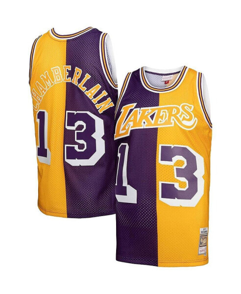Men's Wilt Chamberlain Purple, Gold Los Angeles Lakers Hardwood Classics 1971-72 Split Swingman Jersey