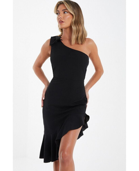 Women's One Shoulder Ruffle Bow Dress