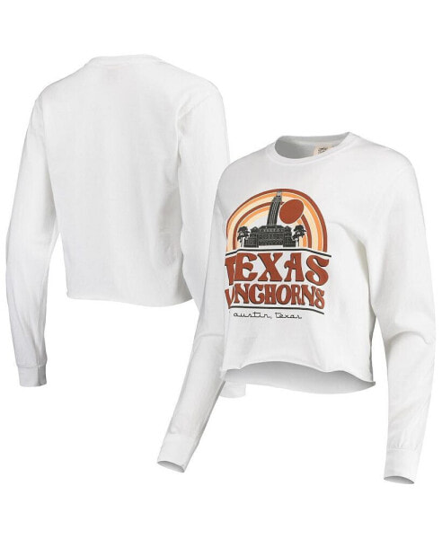 Women's White Texas Longhorns Retro Campus Crop Long Sleeve T-shirt