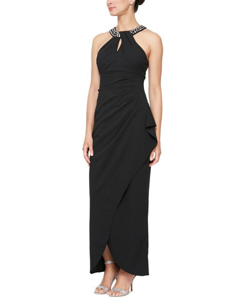 Twisted-Neck Tulip-Hem Dress