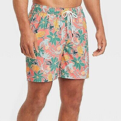 Men's 7" Floral Print Swim Shorts with Boxer Brief Liner - Goodfellow & Co Red L