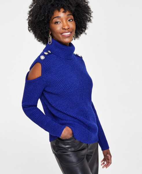 Women's Turtleneck Cold-Shoulder Sweater, Created for Macy's