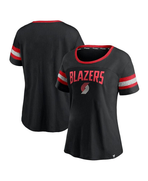 Women's Black and Heathered Gray Portland Trail Blazers Block Party Striped Sleeve T-shirt