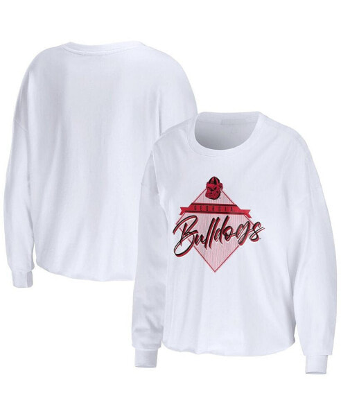 Women's White Georgia Bulldogs Diamond Long Sleeve Cropped T-shirt