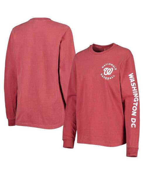 Women's Red Washington Nationals Team Pigment Dye Long Sleeve T-shirt