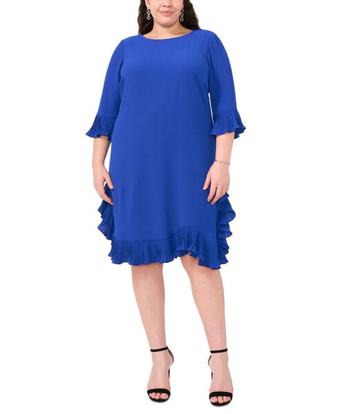 Plus Size Pleated Ruffle Dress