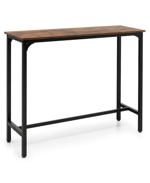 48 Inch Industrial Pub Dining Table with Steel Frame-Rustic Brown