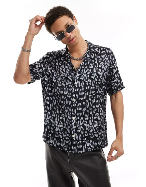 AllSaints Leopaz short sleeve shirt in black