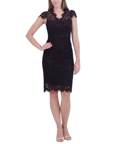 Women's Lace Cap-Sleeve Sheath Dress