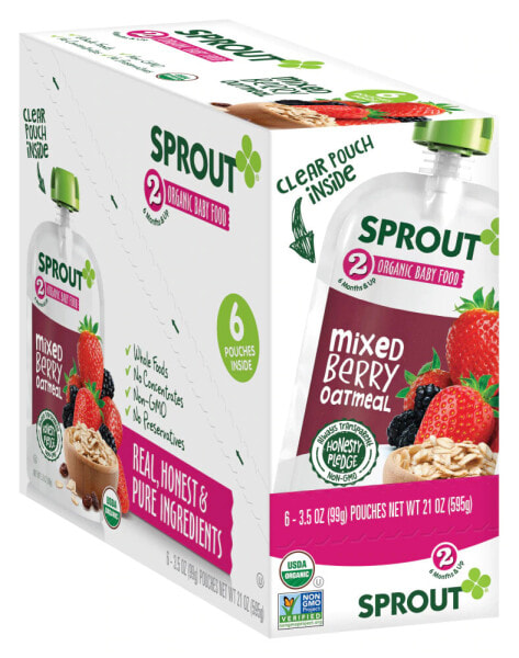 Органическая смесь ягод и овсяных хлопьев для детского питания Sprout Organic Baby Food Этап 2 - 6 месяцев и выше, 6 шт