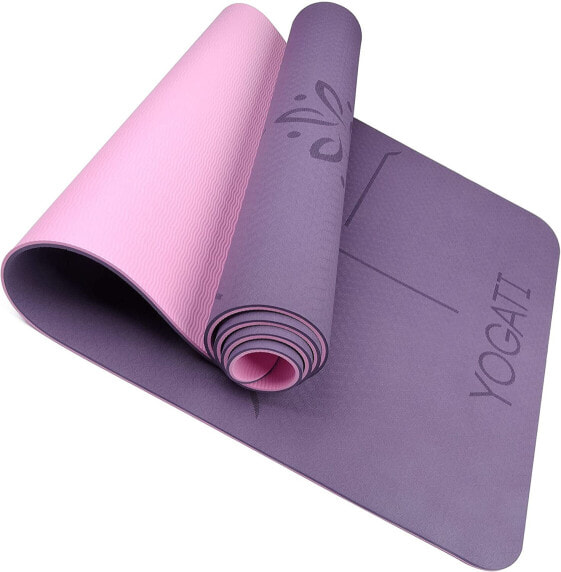 YOGATI Yoga Mat Non-Slip Non-Toxic with Carry Strap Yoga Mat with Alignment Lines. Ideal Yoga Mats as Gymnastics Mat, Sports Mat, Fitness Mat, Yoga Mat